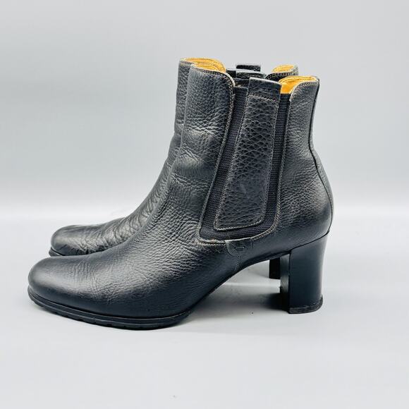 Cole Haan Boots Womens 8.5 Black Leather Chelsea Heeled Ankle Pebbled Vintage - Picture 5 of 11